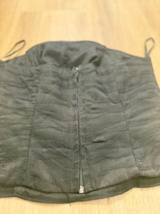 Corsé negro con ballenas y gasa - Vintage talla L