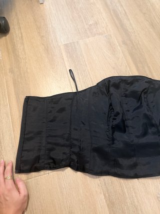 Corsé negro con ballenas y gasa - Vintage talla L