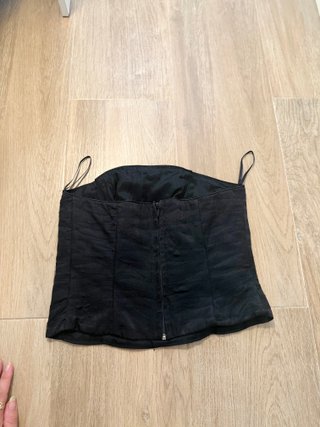 Corsé negro con ballenas y gasa - Vintage talla L