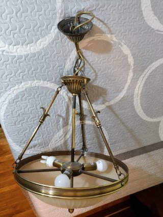 Lámpara de techo de metal bronceado y cristal