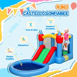 Castello Gonfiabile 4 in 1 con Scivolo Multicolore