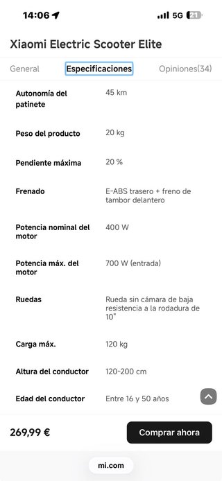 Patinete Eléctrico Xiaomi Scooter Élite