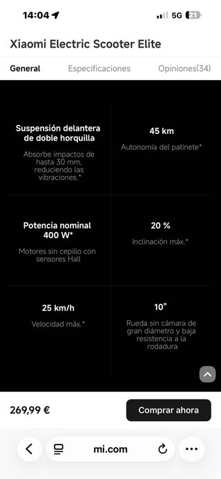 Patinete Eléctrico Xiaomi Scooter Élite