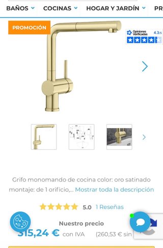 Grifo Blanco Linus S oro satinado extraíble