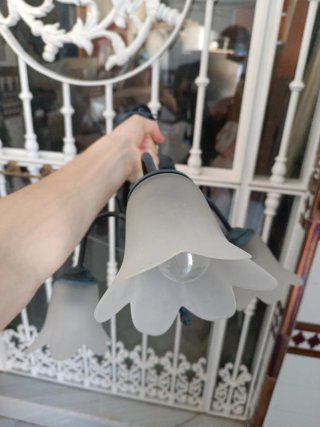 Lámpara de techo forjada azul 3 tulipas luces incl