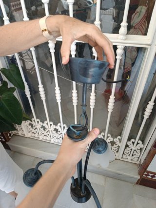 Lámpara de techo forjada azul 3 tulipas luces incl