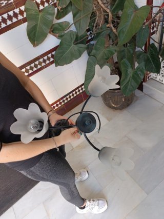 Lámpara de techo forjada azul 3 tulipas luces incl