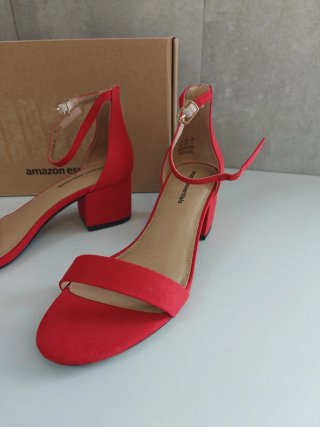 Sandalia de Tacón Ancho de Dos Tiras Roja T 37