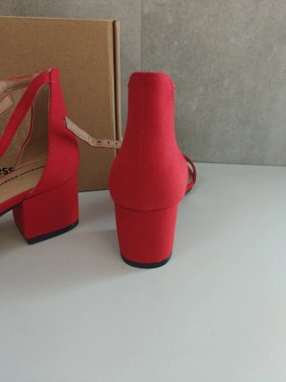 Sandalia de Tacón Ancho de Dos Tiras Roja T 37