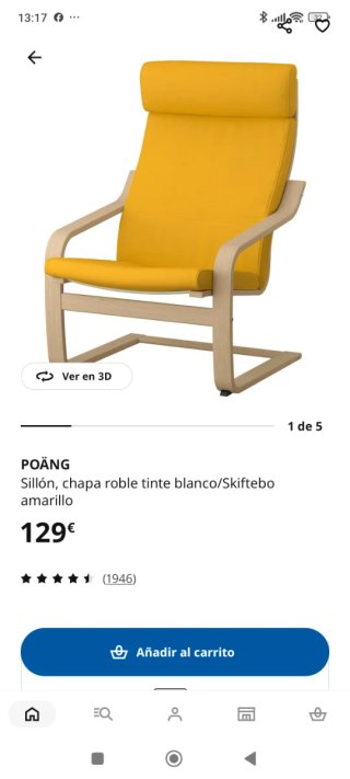Sillón Poäng Ikea chapa roble funda amarilla