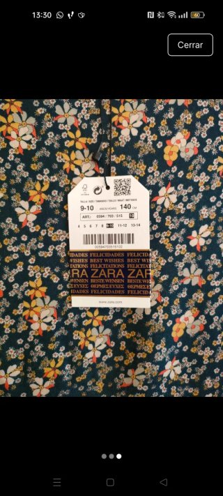 Vestido Zara floral talla S