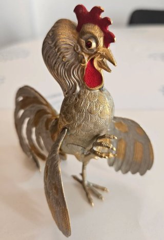 Figura Gallo Decorativo Metal Dorado