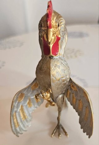 Figura Gallo Decorativo Metal Dorado