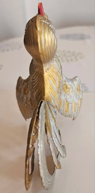 Figura Gallo Decorativo Metal Dorado