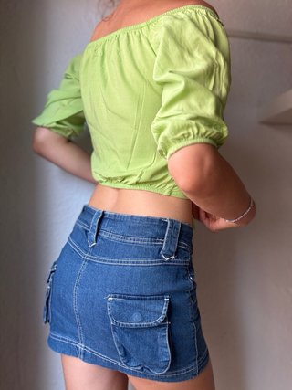 Bershka Top Verde Hombros Descubiertos
