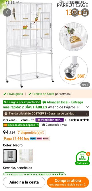 Aviario blanco 136cm altura+ regalo accesorios
