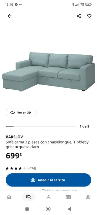 Sofá Cama Ikea Barslov 3 Plazas Chaise Longue