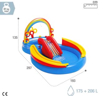 Piscina hinchable con tobogán y arcoíris