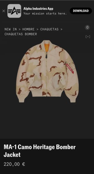 Chaqueta Alpha Industries Camuflaje Desierto