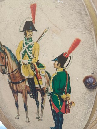 Marco de madera ovalado, dragones del regimiento caballería española 42x28 cm