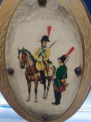 Marco de madera ovalado, dragones del regimiento caballería española 42x28 cm