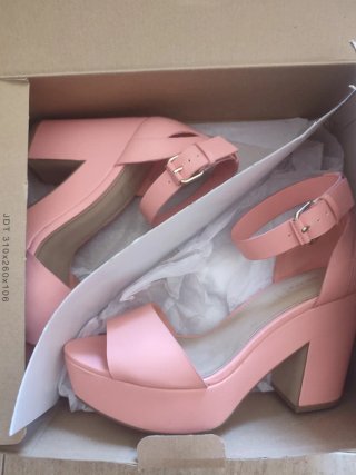 Sandalias Tacón Bershka Rosa Pastel Talla 39