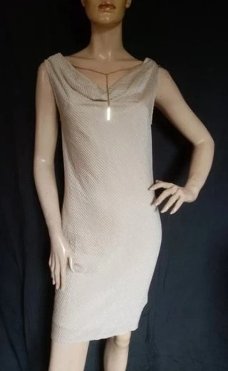 Vestito elegante scollato beige e oro