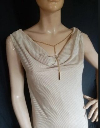 Vestito elegante scollato beige e oro