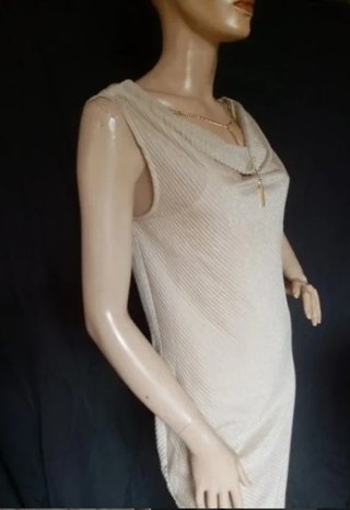Vestito elegante scollato beige e oro