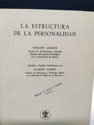 Libro, la estructura de la personalidad, Philipp Lersch , 1971