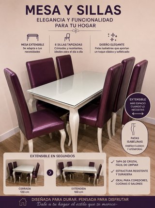 Mesa extensible y 6 sillas comedor