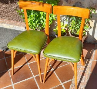 Juego de 2 Sillas Vintage Madera y Piel Sintética