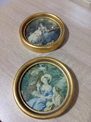 2 Cuadros Redondos Antiguos Dorados