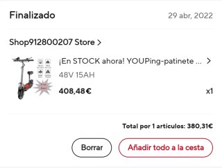 Patinete Eléctrico Youpin Q02 Batería nueva