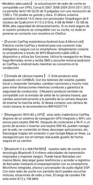 Radio Coche Android 14 Opel Corsa