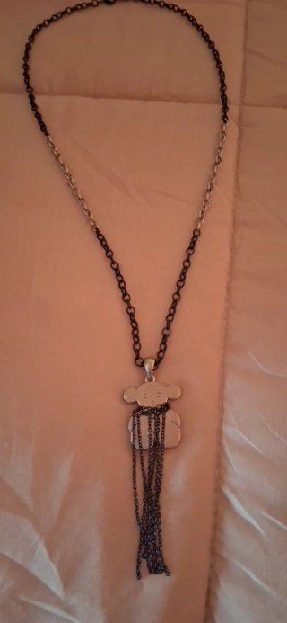 Collar largo oso con cadena plata y negro