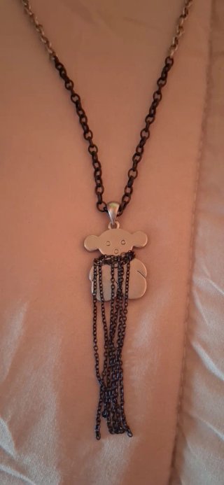 Collar largo oso con cadena plata y negro