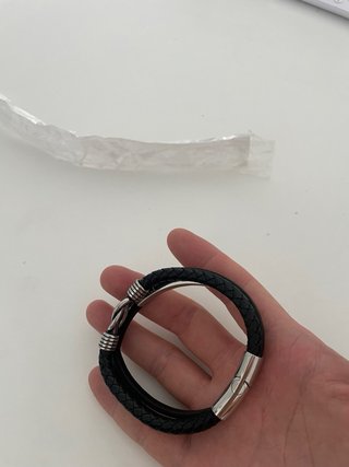 Pulsera Caballero Cuero Negro y Plata