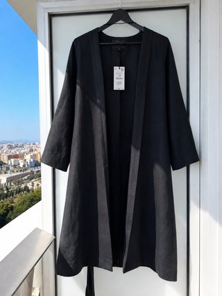 Abrigo Zara Lino 100% Talla Única Gris