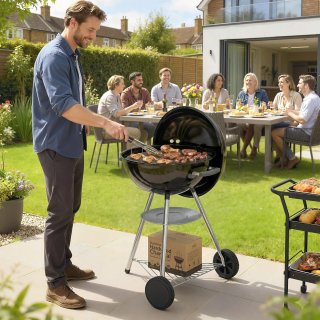Barbecue a Carbone Rotondo con Termometro Nero