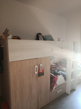 Cama tren con armario y cama inferior