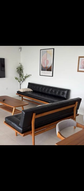 Sofá 2 y 3 plazas negro y madera De 180cm y 220 cm