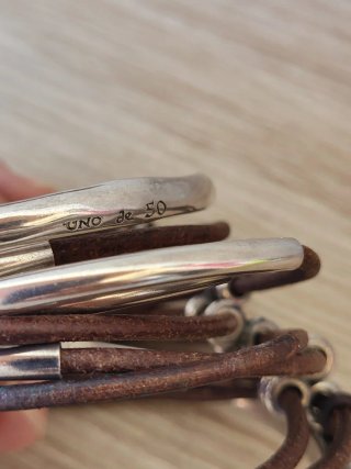 Pulsera Uno de 50 Cuero y Plata