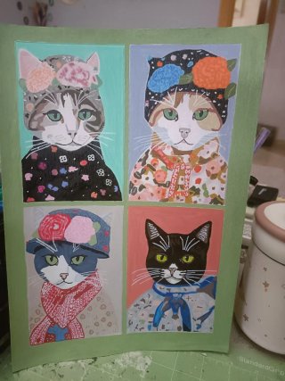 Lámina A4 gatos pintados acrílico