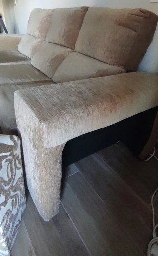 Sofá Chaiselongue 3 Plazas Tela Beige/Marrón