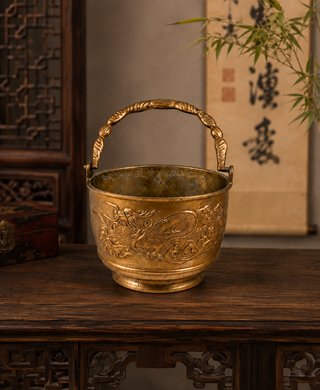 Pentola cinese ottone drago vintage