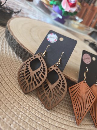 Pendientes boho madera tallada