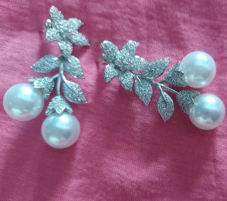 Pendientes Novia Fiesta Perlas Flores Brillantes