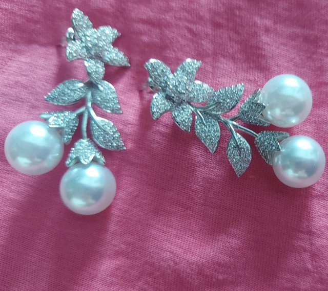 Pendientes Novia Fiesta Perlas Flores Brillantes