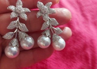 Pendientes Novia Fiesta Perlas Flores Brillantes